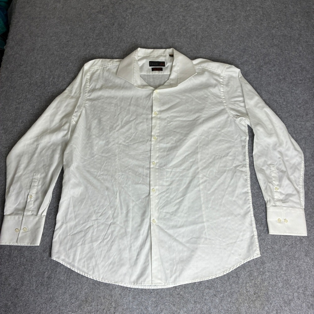 Tiglio Luxe Mens XXL 100% Cotton Dress Shirt White Solid Long Sleeve Button Up